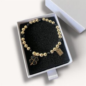 Armband Midnight Facet Mix met Klavervier